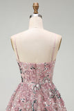 Sparkly Strapless Pearl Blush Beaded Sequin Floral Short Homecoming Dress