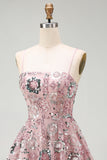 Sparkly Strapless Pearl Blush Beaded Sequin Floral Short Homecoming Dress