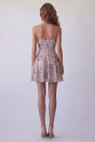 Sparkly Blush Beaded Sequin Floral Short Homeocming Dress