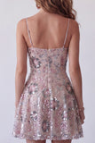 Sparkly Blush Beaded Sequin Floral Short Homeocming Dress