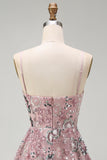Sparkly Strapless Pearl Blush Beaded Floral Short Homecoming Dress with Sequins