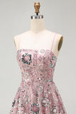 Sparkly Strapless Pearl Blush Beaded Floral Short Homecoming Dress with Sequins