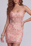 Sparkly Watermelon Bodycon Corset Floral Short Cocktail Dress