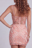 Sparkly Watermelon Bodycon Corset Floral Short Cocktail Dress