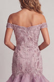 Off the Shoulder Sparkly Lilac Beaded Short Homecoming Dress with Ruffles