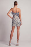 Sparkly Dusty Blue Strapless Beaded Tight Short Homecoming Dress with Ruffles