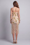 Sparkly Beaded Apricot Floral Short Cocktail Dress with Fringes