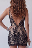 Black Lace V-Neck Tight Short Cocktail Dress