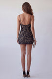 Black Spaghetti Straps Beaded Tight Short Cocktail Dress