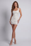 Sparkly White Thick Straps Beaded Floral Tight Short Homecoming Dress