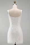 Elegant Square Neck Sequin Floral Beaded Pearl Homecoming Dress