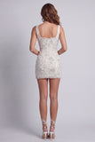 Sparkly White Thick Straps Beaded Floral Tight Short Homecoming Dress