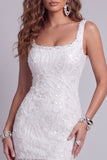 Elegant Square Neck Sequin Floral Beaded Pearl Homecoming Dress