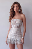 Sparkly Strapless Corset Beaded Tight Short Homecoming Dress with Ruffles