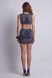 Sparkly Navy Boat Neck Cut Out Beaded Tight Short Homecoming Dress