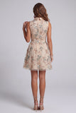 Sparkly Champagne Keyhole A Line Beaded Short Homecoming Dress with Bow