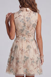 Sparkly Champagne Keyhole A Line Beaded Short Homecoming Dress with Bow