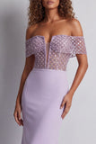 Sparkly Off The Shoulder Light Purple Mermaid Formal Dress
