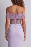 Sparkly Off The Shoulder Light Purple Mermaid Formal Dress
