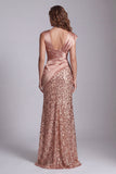 Sparkly Champagne Satin Mermaid Formal Dress with Slit