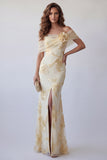 Off The Shoulder Light Yellow Embroidered Mermaid Formal Dress