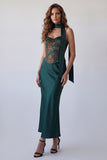 Dark Green Spaghetti Straps Mermaid Formal Dress with Neck Scarf