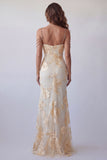 Light Yellow Floral Mermaid Formal Dress with Rhinestone Chain Straps