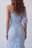 One Shoulder Sky Blue Appliqued Mermaid Formal Dress