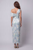 One Shoulder Light Green Floral Sheath Formal Dress