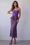 Purple Mermaid Chiffon Strapless Ruffled Midi Formal Dress