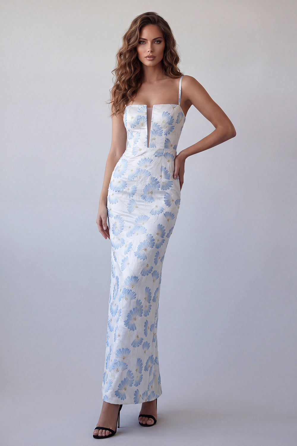 blue and white floral bodycon dress Strapless Floral Bodycon Mini Dress With Bow Accent 49805