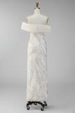 Champagne Off the Shoulder Bodycon Printed Maxi Formal Dress