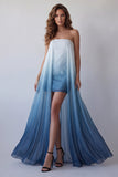 Lake Blue Chiffon Strapless Bodycon Mini Formal Dress