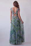 Chiffon Dusty Sage A-Line V-Neck Ruched Long Formal Dress