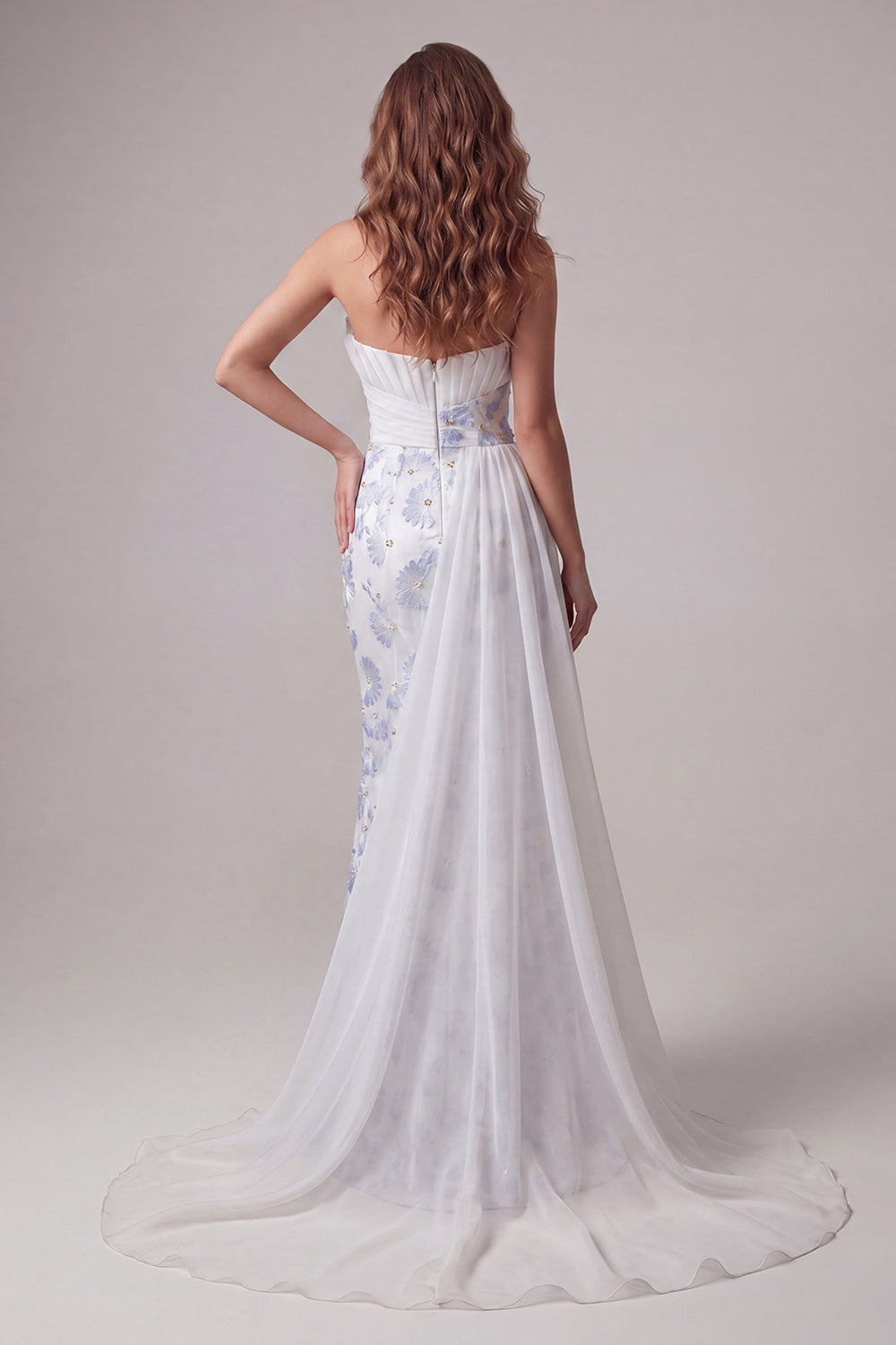 ZAPAKA Women Light Blue Strapless Formal Dress with Sash Bodycon Ruched Floral Long Wedding Guest Dress ZAPAKA Women Light Blue Strapless Formal Dress with Sash Bodycon Ruched Floral Long Wedding Guest Dress