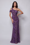 One Shoulder Mermaid Purple Chiffon Long Formal Dress