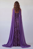 Strapless A-Line Purple Chiffon Long Formal Dress with Neck Scarf