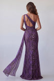 Mermaid One Shoulder Purple Chiffon Long Formal Dress with Sash