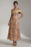 Sparkly Yellow Long Off the Shoulder A Line Mother of the Bride Dress with 3D Flower