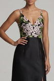 Black Long V-Neck Floral Mother of the Bride Dress with Slit