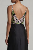 Black Long V-Neck Floral Mother of the Bride Dress with Slit