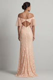 Long Beaded Sparkly Peach Floral Mermaid Mother of the Bride Dress with Slit
