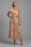 Sparkly Yellow One Shoulder Long Floral A Line Mother of the Bride Dress