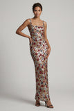 Sparkly Red Square Neck Floral Mermaid Sequin Long Mother of the Bride Dress