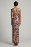 Sparkly Red Square Neck Floral Mermaid Sequin Long Mother of the Bride Dress