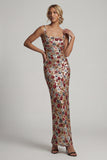 Sparkly Red Square Neck Floral Mermaid Sequin Long Mother of the Bride Dress