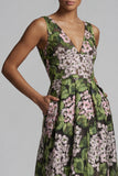 Dark Green V-Neck Floral Long A Line Mother of the Bride Dress with Pockets