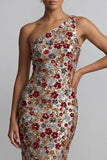 Sparkly Red One Shoulder Floral Mermaid Sequin Long Mother of the Bride Dress