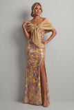 Sparkly Yellow Floral Mermaid Long Mother of the Bride Dress with Slit