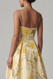 Yellow A Line Spaghetti Straps High Low Floral Dress